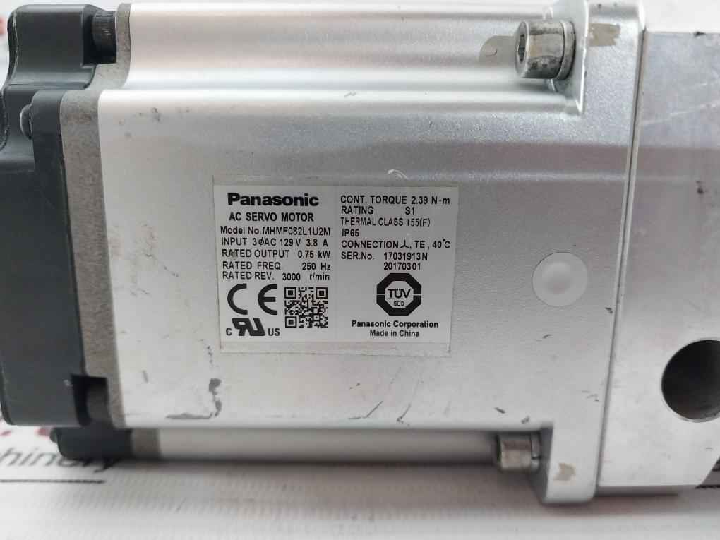 Panasonic Mhmf082L1U2M Ac Servo Motor Ip65 129V 3.8A 0.75Kw 250Hz 3000 R/Min