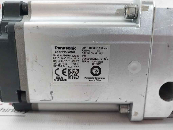 Panasonic Mhmf082L1U2M Ac Servo Motor Ip65 129V 3.8A 0.75Kw 250Hz 3000 R/Min