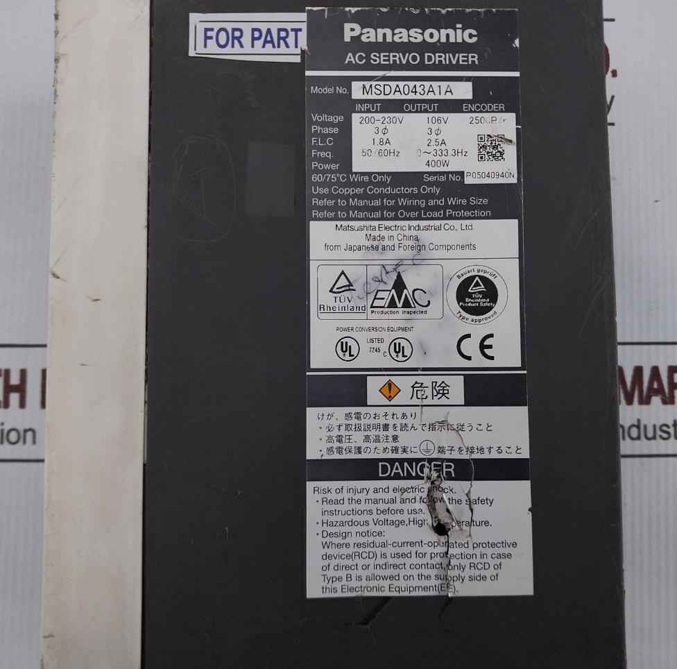Panasonic Msda043A1A Ac Servo Drive 230V,50/60Hz,400W (Not Working)