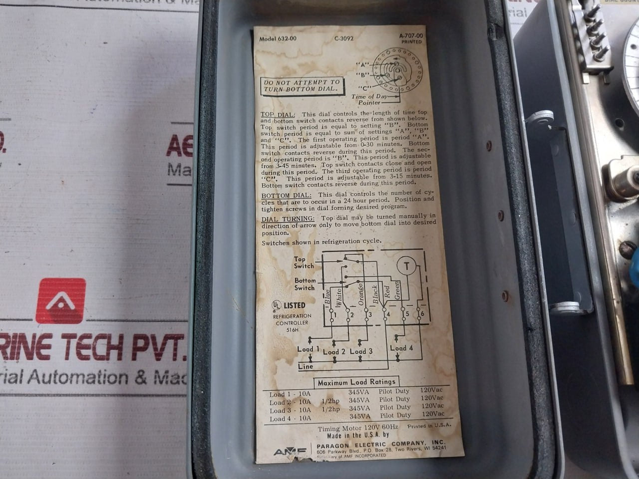 Paragon 632-00 Defrost Time Control Timing Motor 120V 60Hz A-707-00