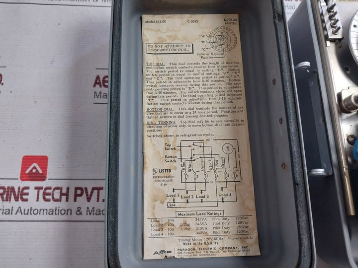 Paragon 632-00 Defrost Time Control Timing Motor 120V 60Hz A-707-00