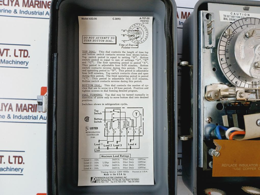 Paragon Electric 632-00 Defrost Timer 120Vac 60Hz
