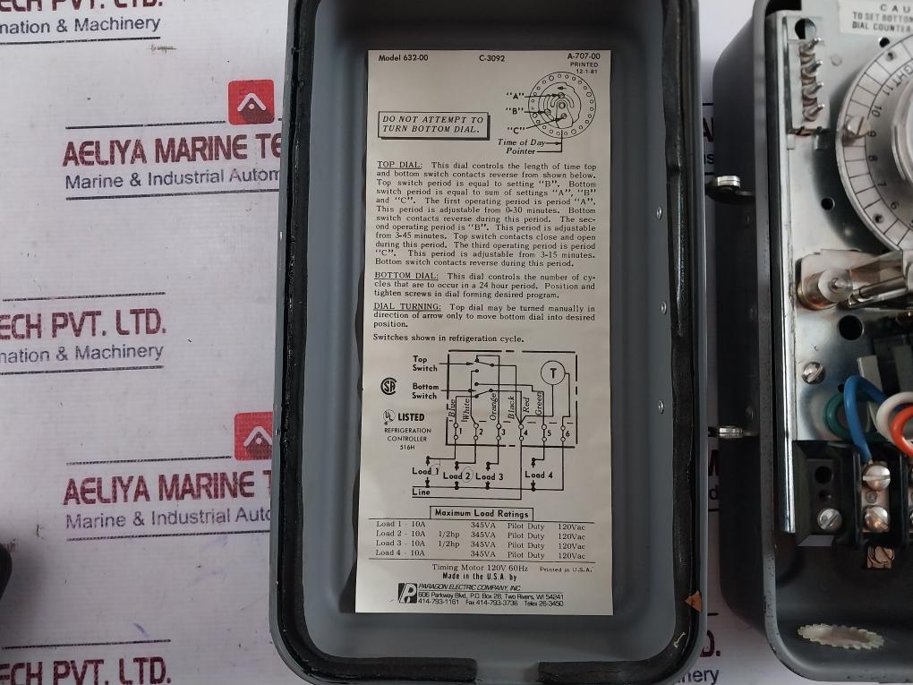 Paragon Electric 632-00 Defrost Timer 120v 60hz