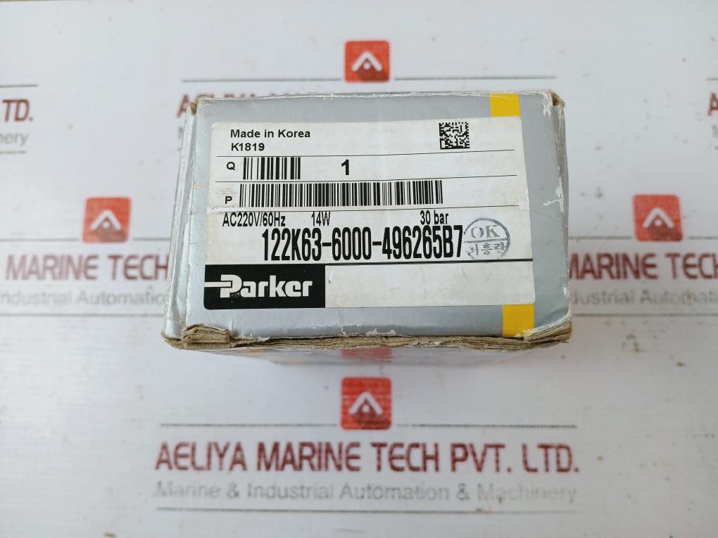 Parker 122K63-6000-496265B7 Solenoid Valve Ac220V/60Hz 14W 30Bar K1819