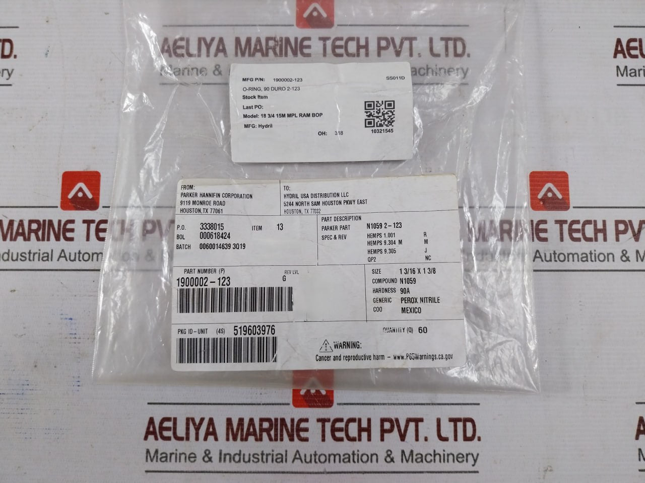 Parker 1900002-123 O-ring 90 Duro Hydril Bop Seal N1059 1.19X1.38"
