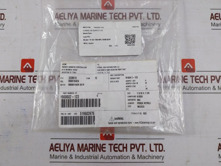 Parker 1900002-123 O-ring 90 Duro Hydril Bop Seal N1059 1.19X1.38