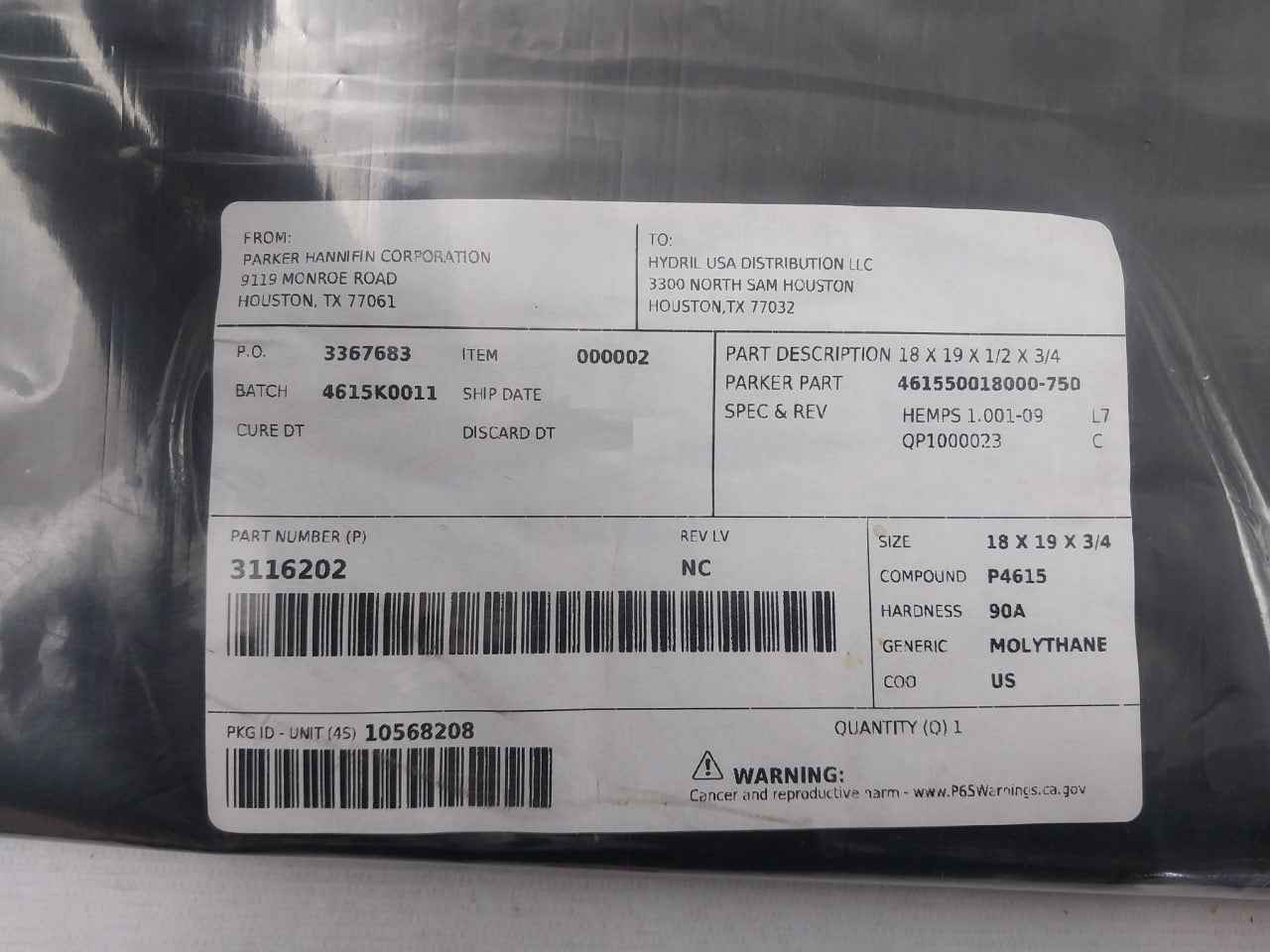 Parker 3116202 Molythane Seal Rev Lv: Nc, Size: 18 X 19 X 3/4