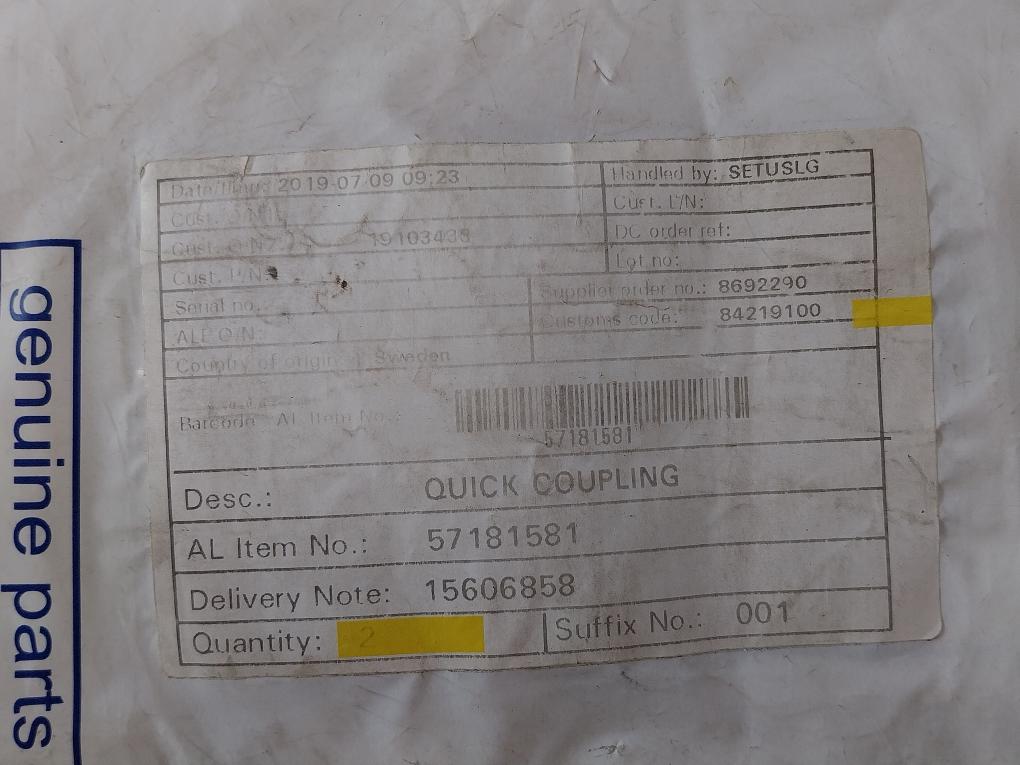 PARKER 3820 Quick Coupling Male ISO-G 3/8