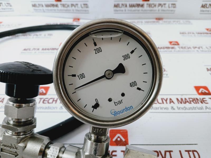 Parker 471tc-4 Standard Hose+whitey Knob+0-400 Bar Pressure Gauge Assy 5000 Psi