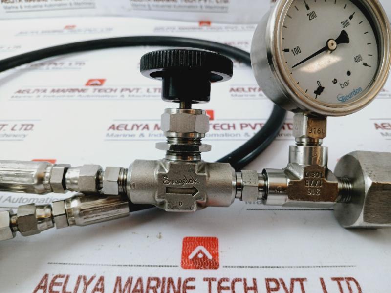 Parker 471tc-4 Standard Hose+whitey Knob+0-400 Bar Pressure Gauge Assy 5000 Psi