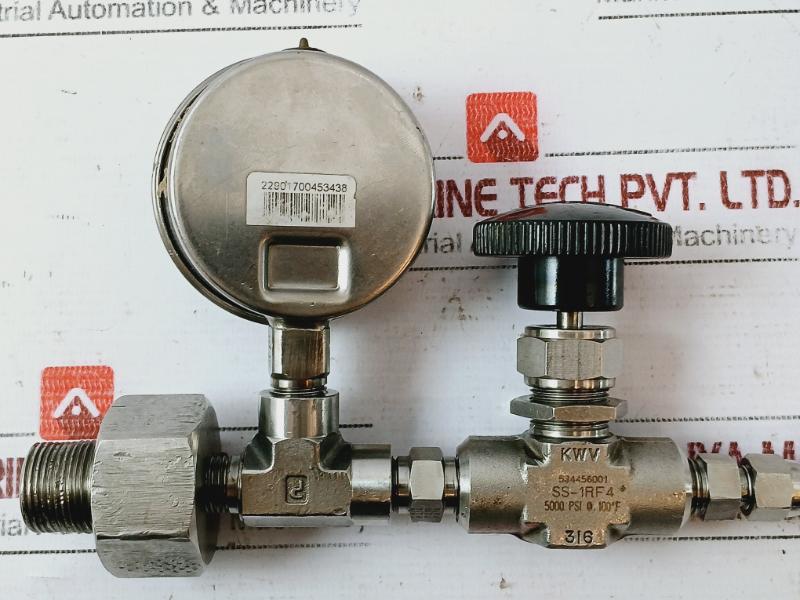 Parker 471tc-4 Standard Hose+whitey Knob+0-400 Bar Pressure Gauge Assy 5000 Psi