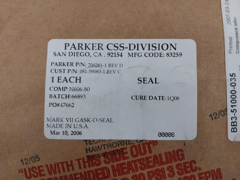 Parker 708261-1 Gask-o-seal Aluminum Seal Plate Rev C Ps00605975