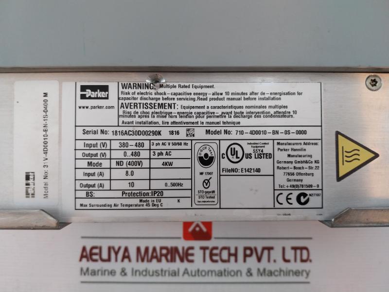 Parker 710-4D0010-bn-0S-0000 Variable Frequency Drive E142140
