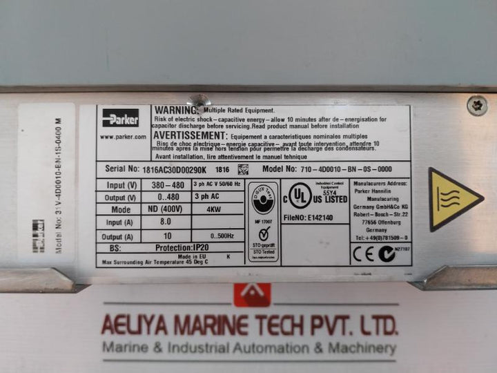 Parker 710-4D0010-bn-0S-0000 Variable Frequency Drive E142140