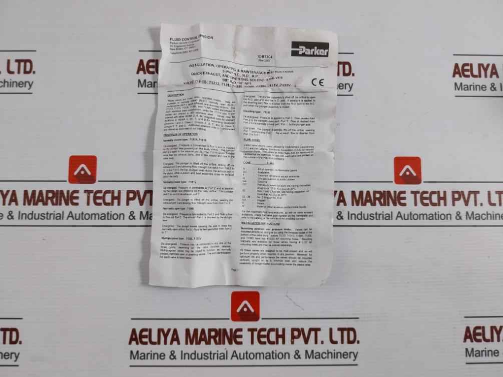 Parker 71335Sn2Gnj1 3-way Solenoid Valve 1/4