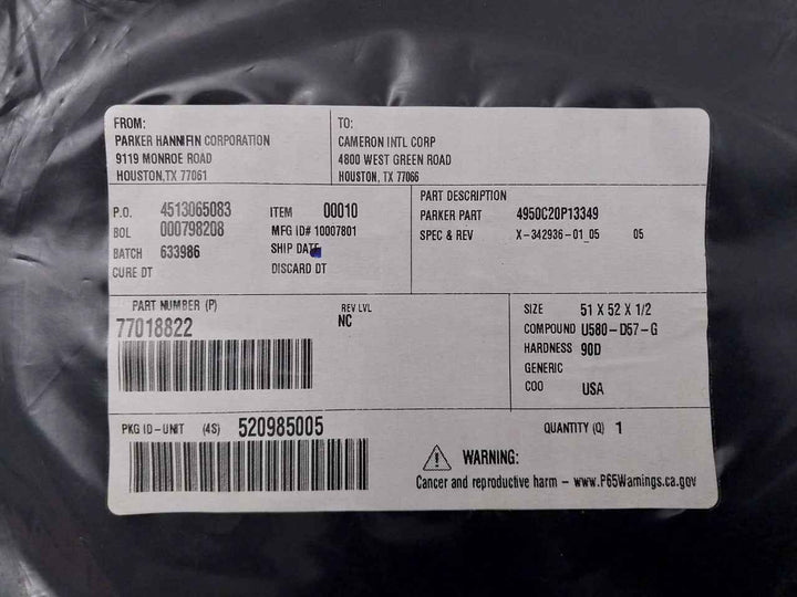 Parker 77018822 O-ring 4950C20P13349 90D 51 X 52 X 1/2