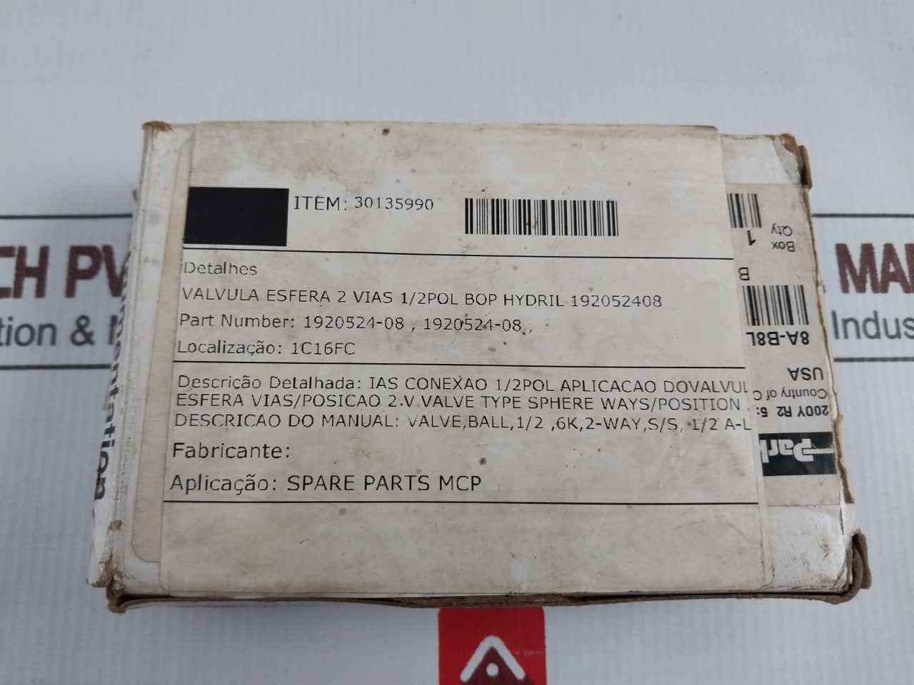 Parker 8A-b8Lj2-ssp-h-3478 2-way Manual Ball Valve B Series 1/2 In. Rev.A1