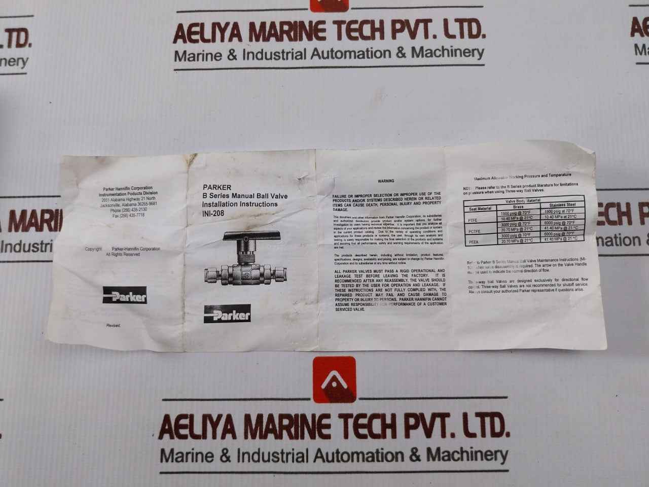 Parker 8A-b8Lj2-ssp-h-3478 B-series Two Way Stainless Steel Ball Valve Ini-208