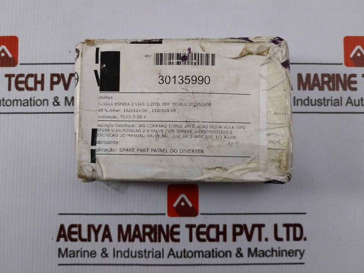 Parker 8A-b8Lj2-ssp-h-3478 B-series Two Way Stainless Steel Ball Valve Rev: A1