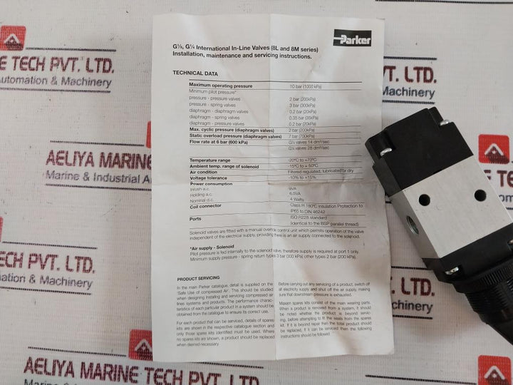 Parker 8L302-254 International In-line Twist Detent Bsp Valve 1/4