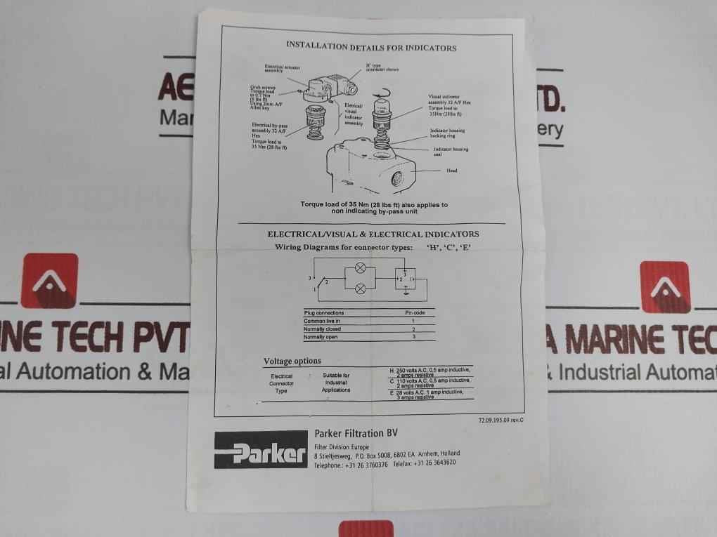 Parker Bv50-2A Indicator For Hydraulic Filter Vis/Byp5.0 Wfm20842 K5311