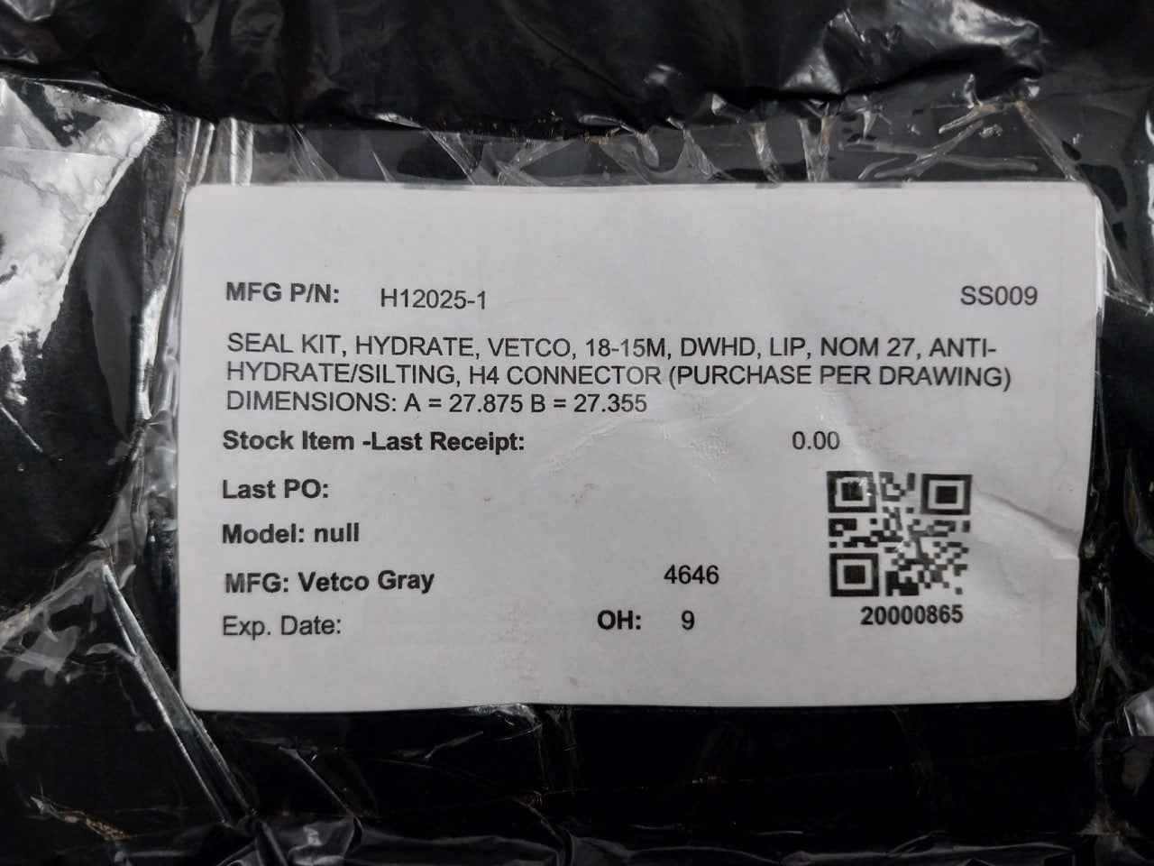 Parker H12025-1 Seal Ring 18-15M Dimensions: A=27.875X B=27.355, Rev Lvl: J