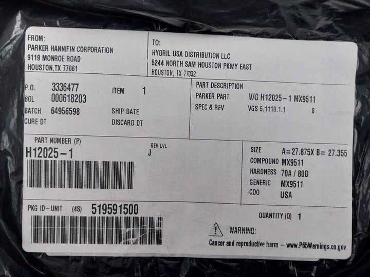 Parker H12025-1 Seal Ring 18-15M Dimensions: A=27.875X B=27.355, Rev Lvl: J
