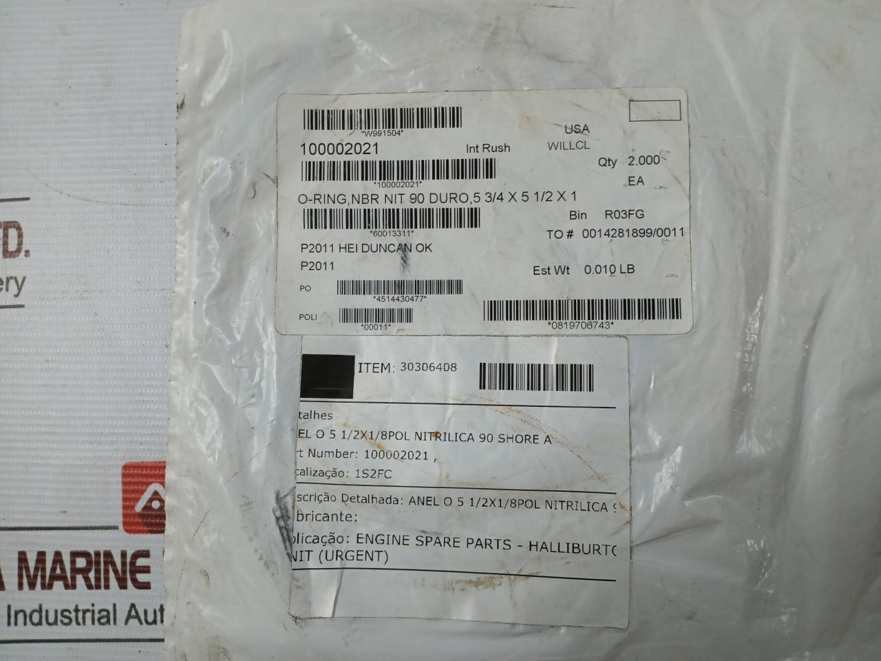 Parker Hannifin 100002021 O-ring Seal 254 Nit 90 Duro 70.34051 30306408