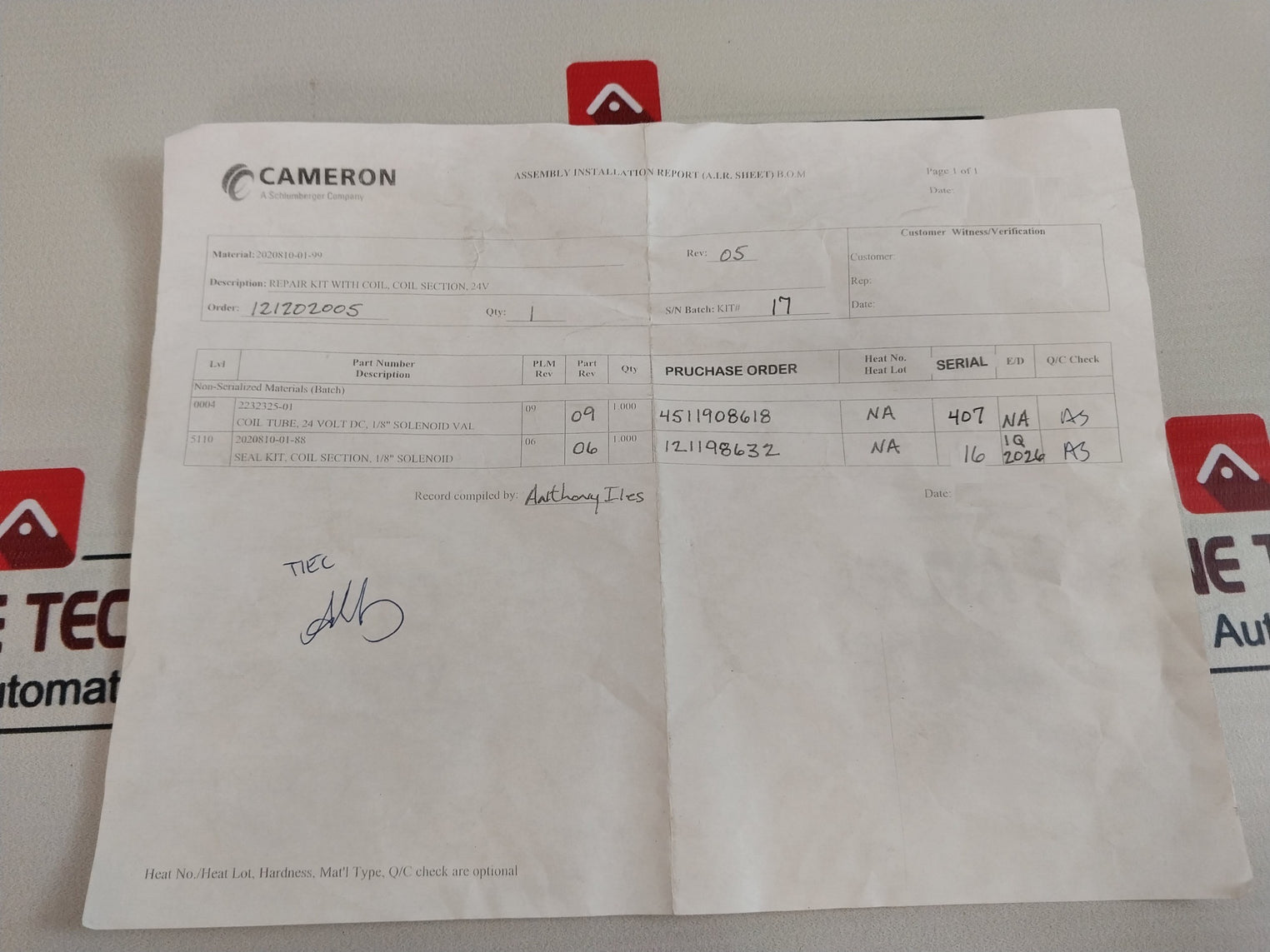 Parker Hannifin 2395468-00-20-02 Solenoid Valve Coil Section Repair Kit Rev: 09