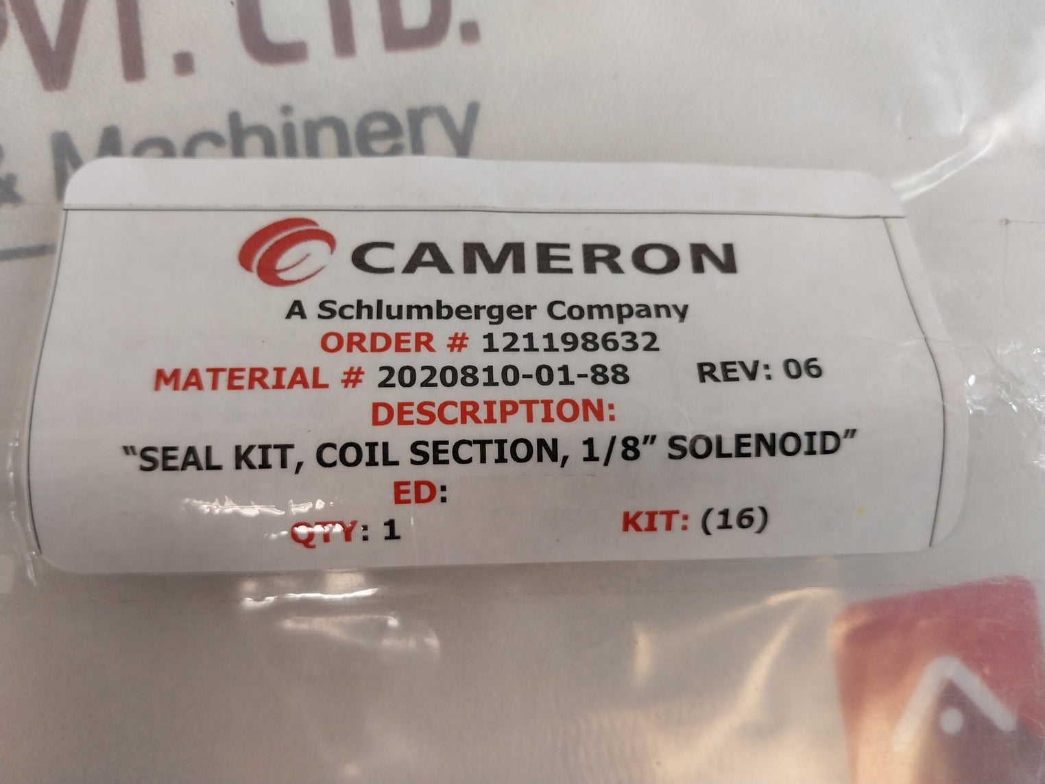 Parker Hannifin 2395468-00-20-02 Solenoid Valve Coil Section Repair Kit Rev: 09