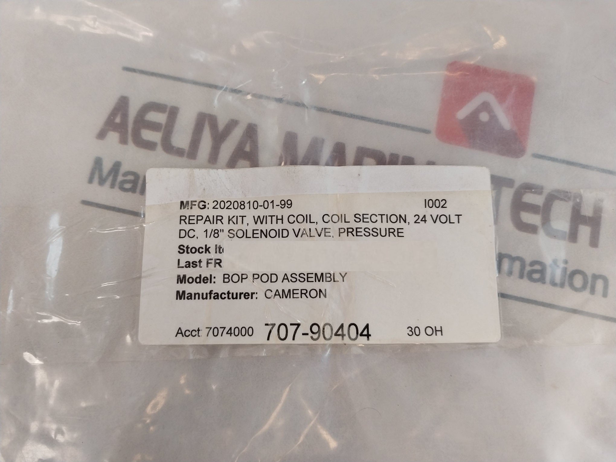 Parker Hannifin 2395468-00-20-02 Solenoid Valve Coil Section Repair Kit Rev: 09