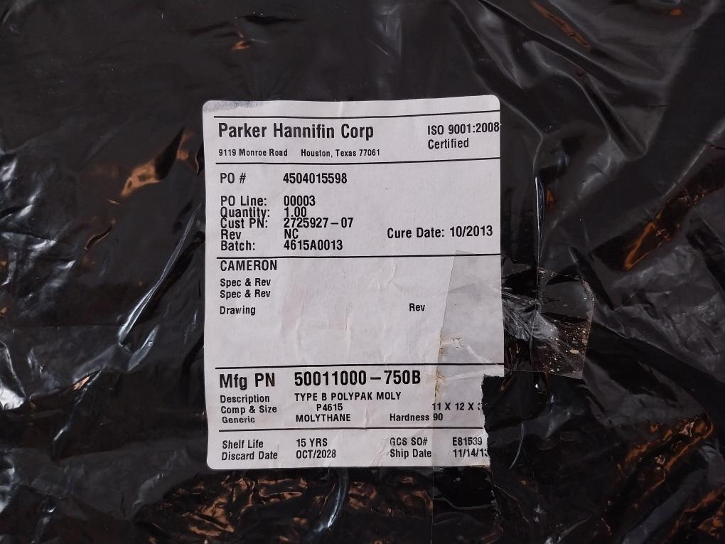 Parker Hannifin 2725927-07 Type B Polypak Molythane O-Ring Rev: NC 50011000-750B