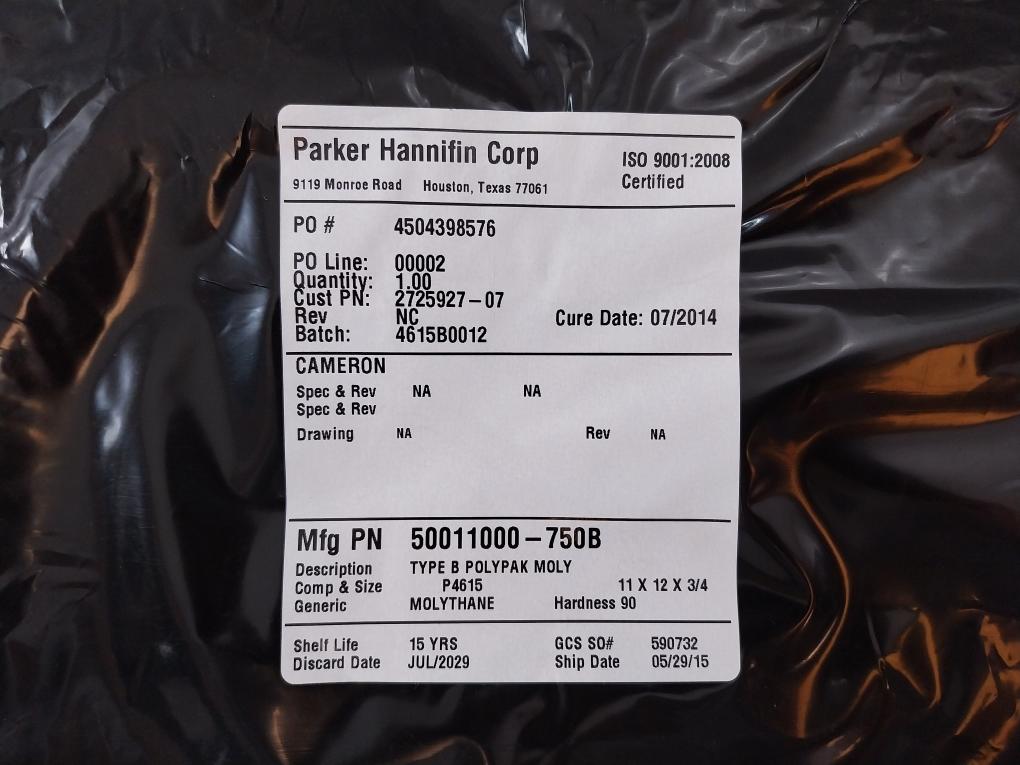 Parker Hannifin 2725927-07 Type B Polypak molythane O-ring 50011000-750B Rev: NC