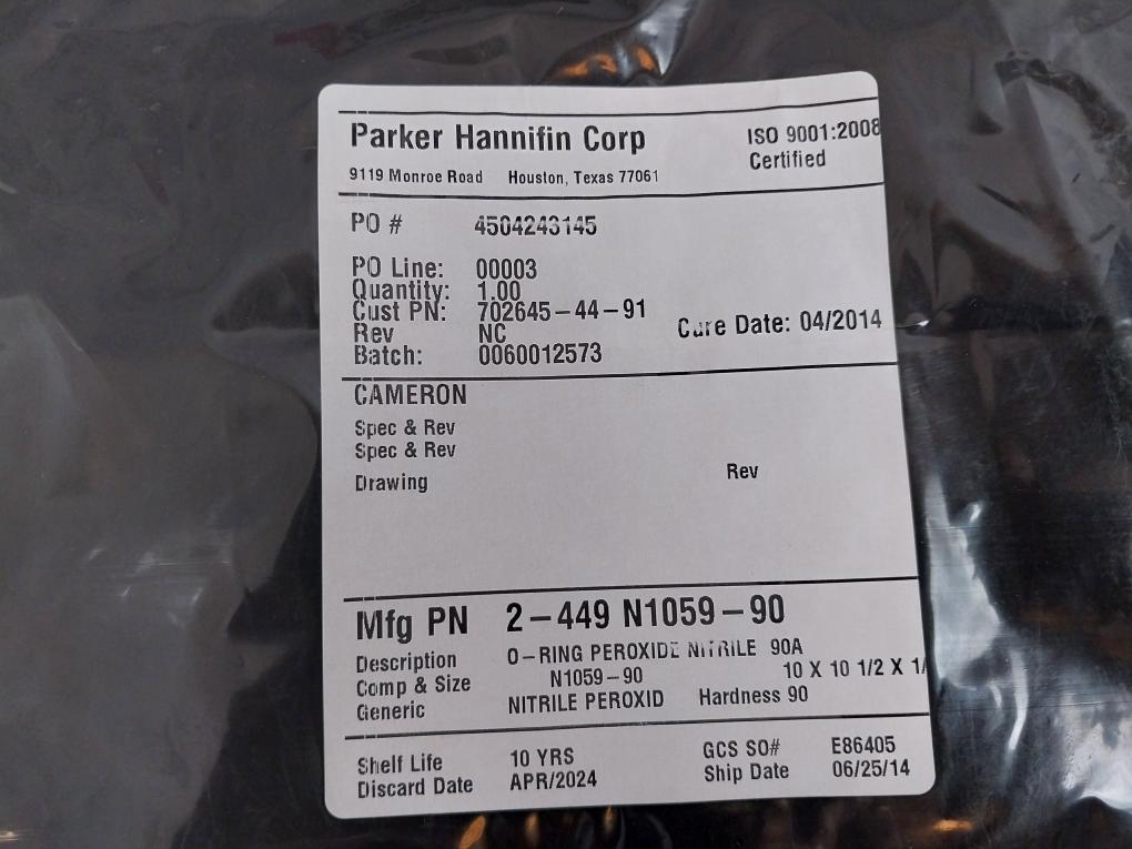 Parker Hannifin 702645-44-91 O-ring Peroxide Nitrile 90A