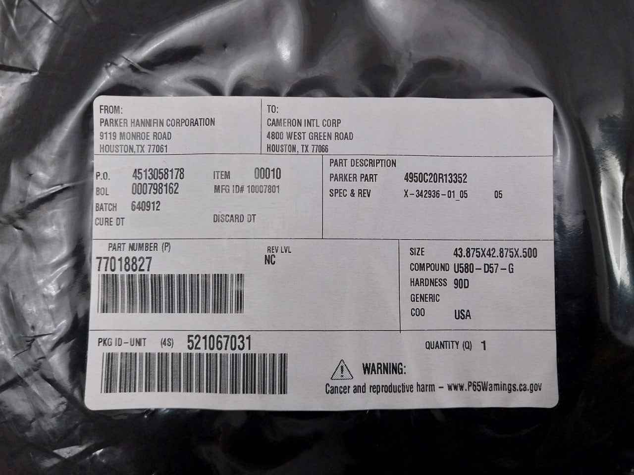 Parker Hannifin 77018827 O-ring 4950C20R13352 90D