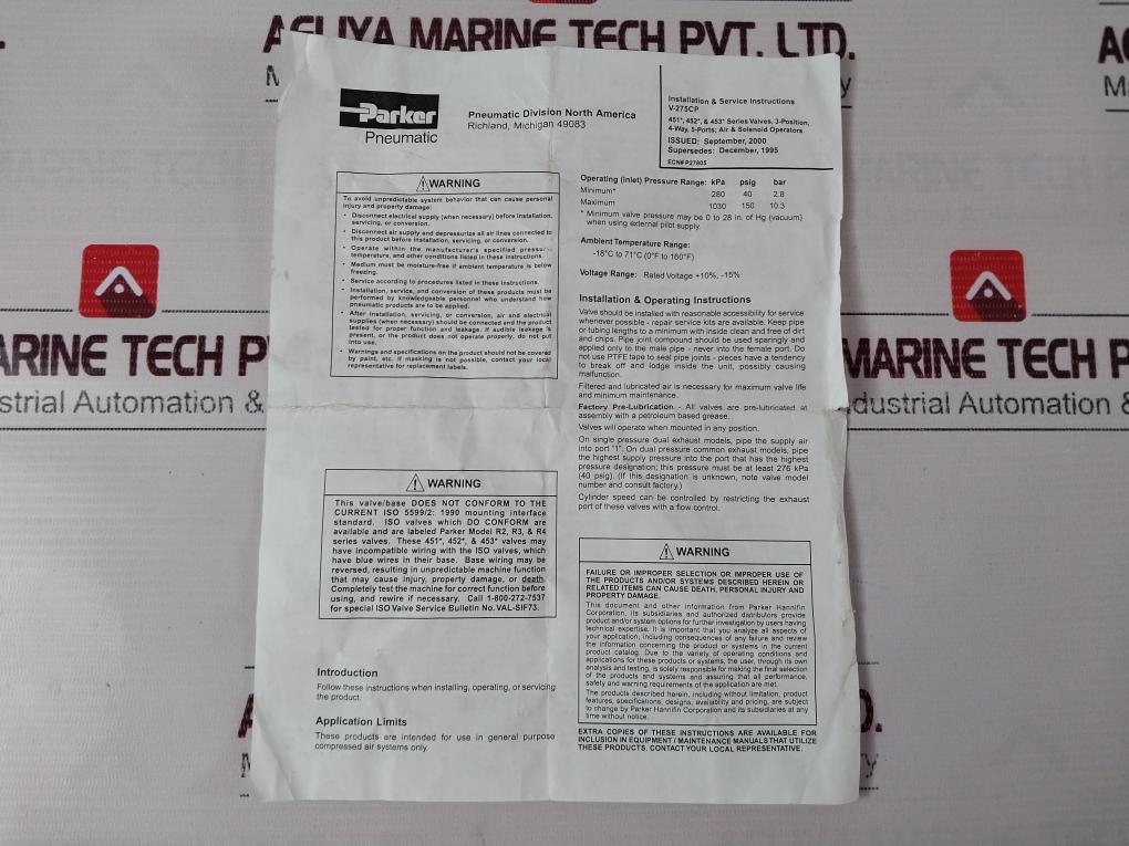 Parker P0097201 Pneumatic Division Kit