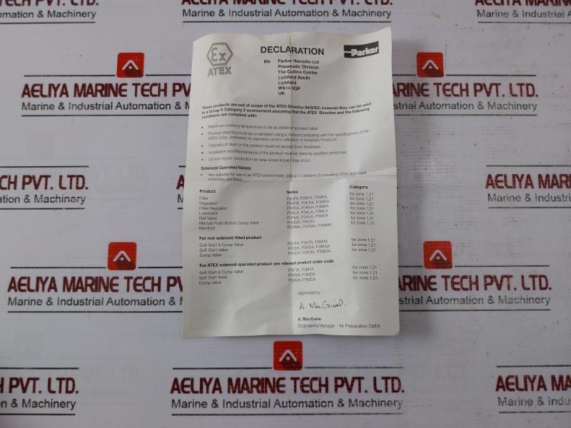 Parker P3Kea14Essbnnp Filter Regulator 17 Bar 7509-69312