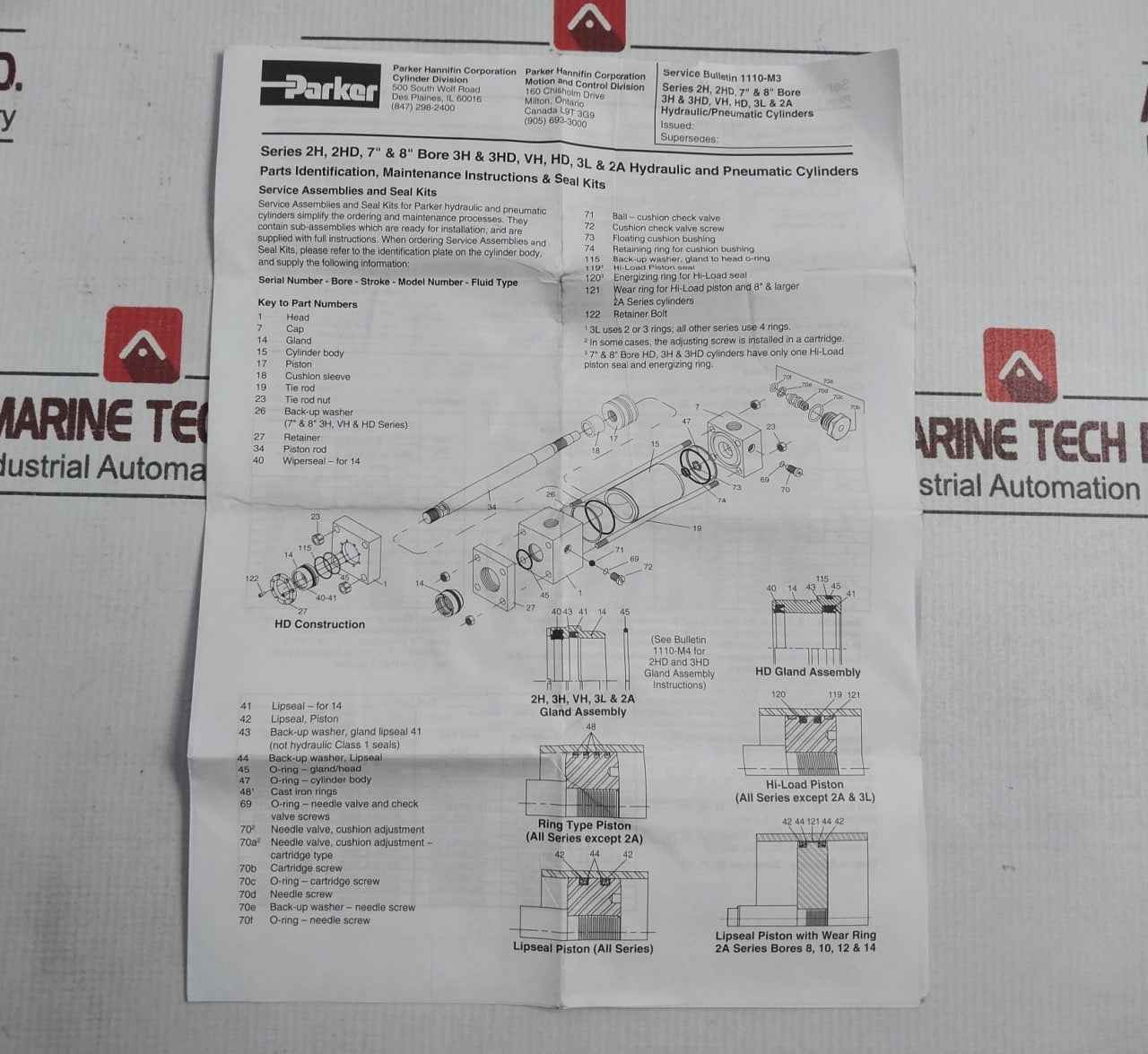 Parker Pk7023h001 Piston Lip Seal Kit