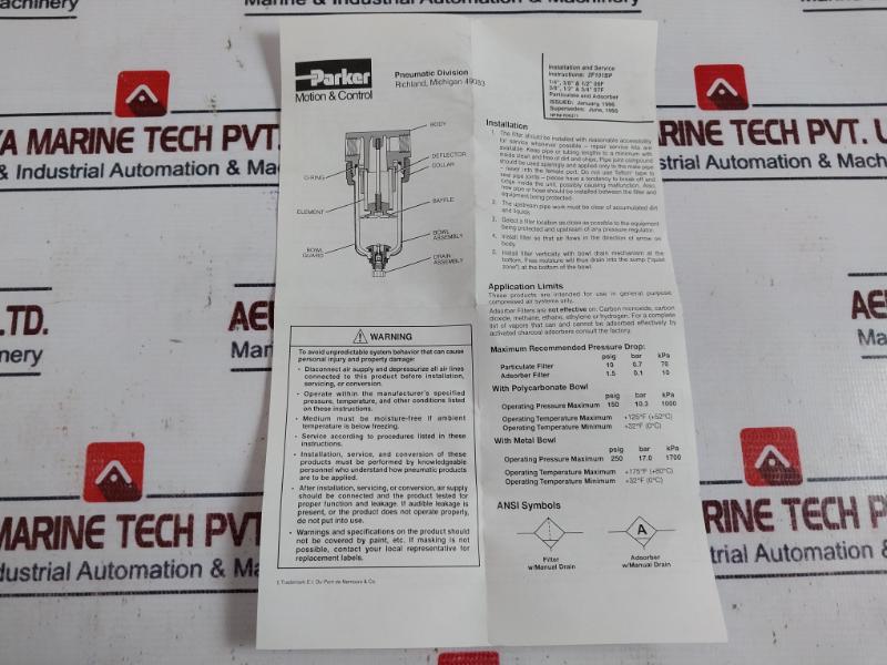 Parker Ps701P Filter Element Kit 40M Plastic Ll-0250-0033 Dmy