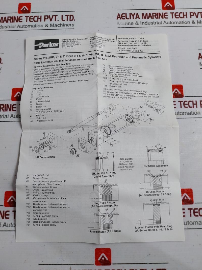 Parker Rg2hlts101 Hydraulic Cylinder Seal Kit, Series 2h