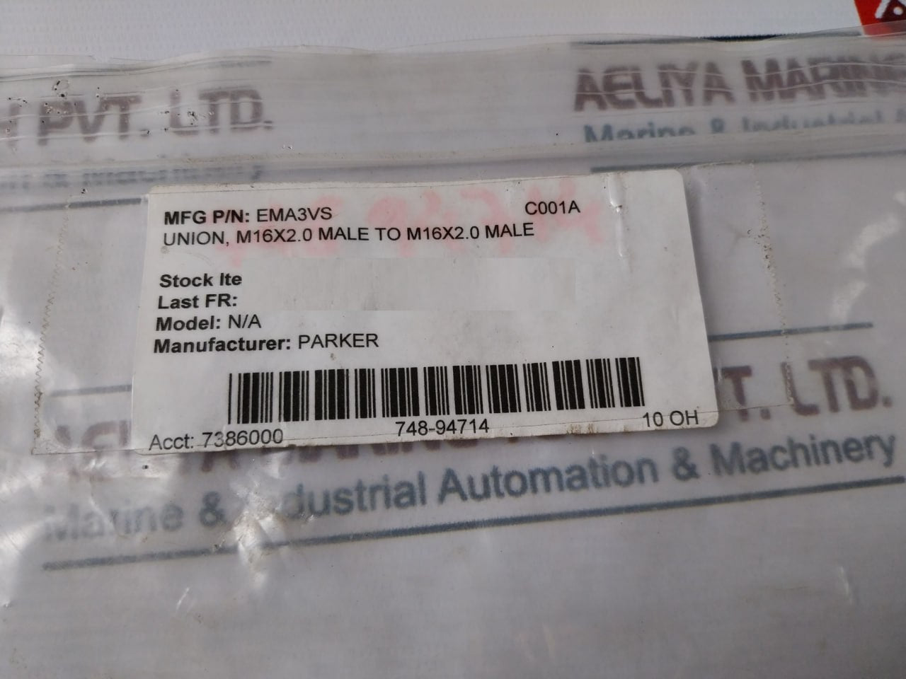 Parker EMA3VS Couplings Union M16x2.0 Male To M16x2.0 Male