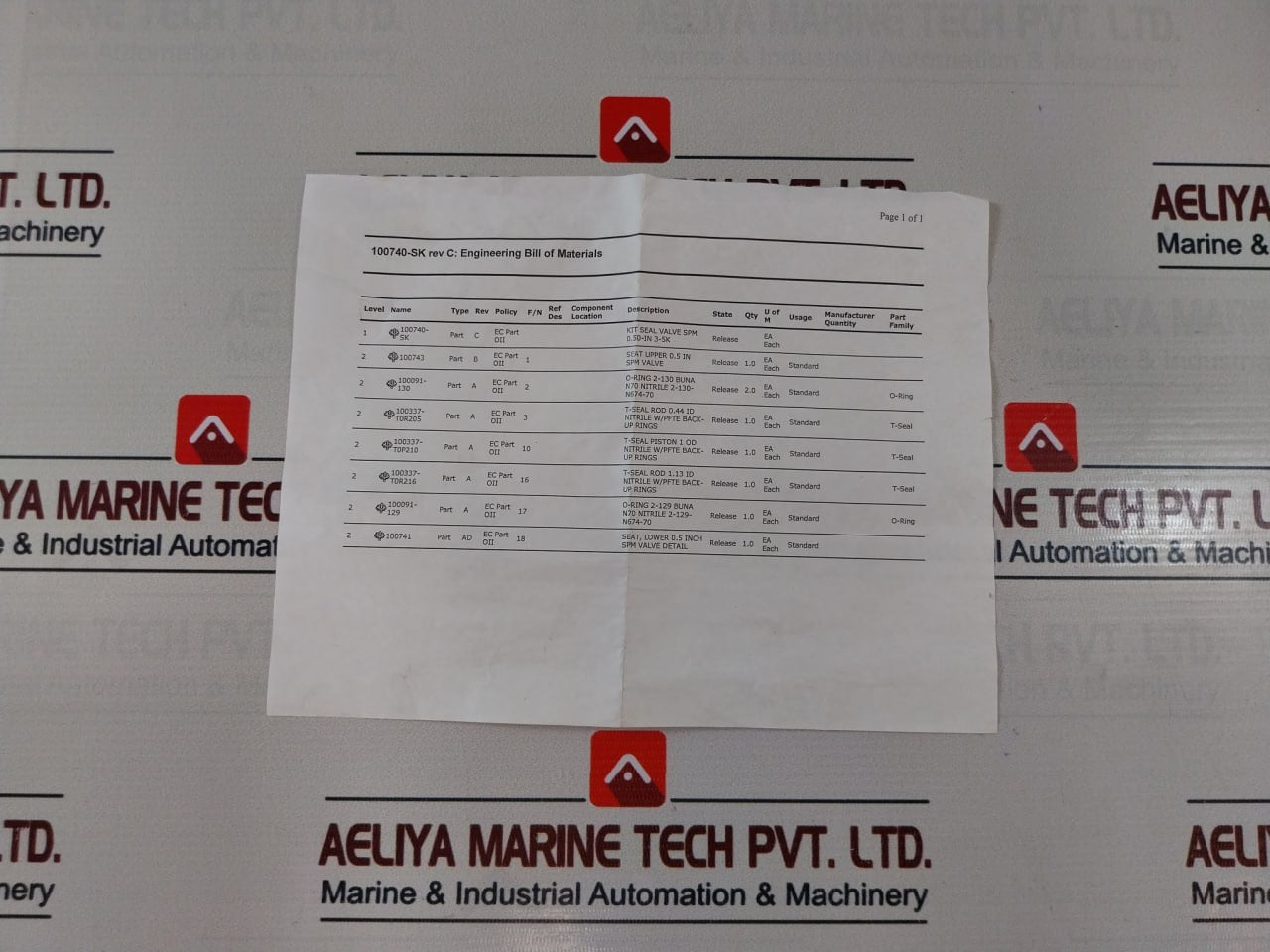 Parker Hannifin 100740-sk,100742,100091-129,100091-130, Seal Valve Kit