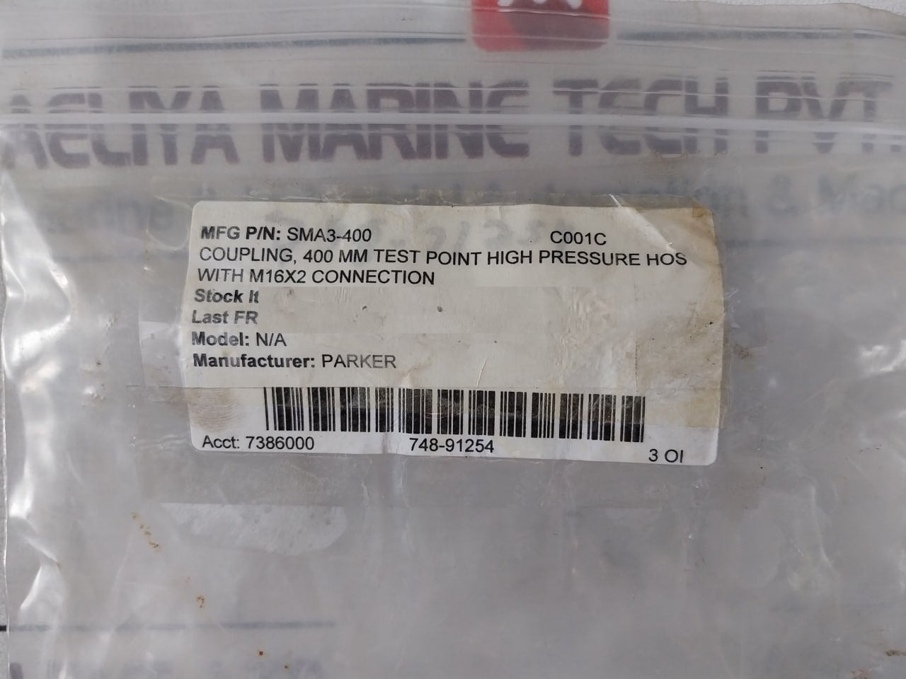 Parker Sma3-400 High Pressure Coupling Hose With M16X2 Connection