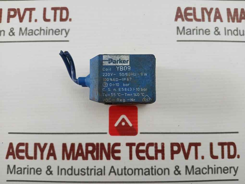 Parker Yb09 Solenoid Coil 220V- 50/60Hz-9W Ip67 0–10 Bar Used