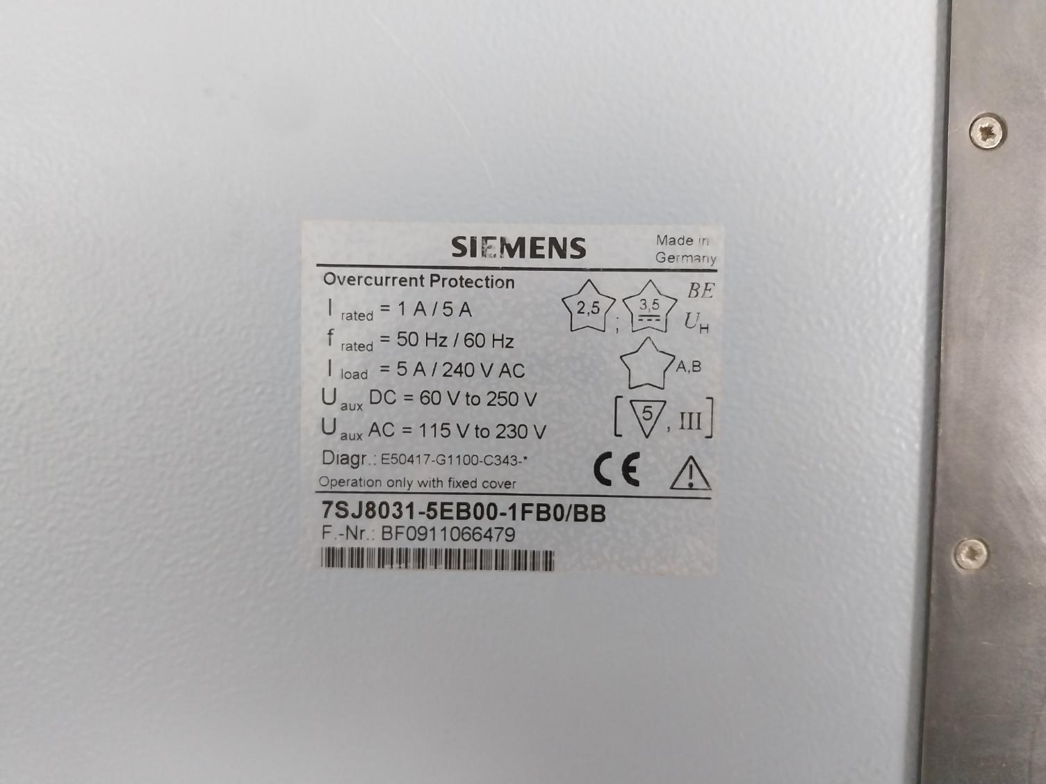 Part No: 7Sj8031-5Eb00-1Fb0/Bb Overcurrent Protection Relay By Siemens