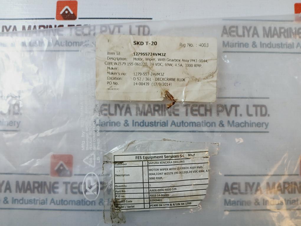 Parvalux Pm3-0044/Cont Pmdc Right Angle Gear Motor Sp1279-558-24, 24 Dc