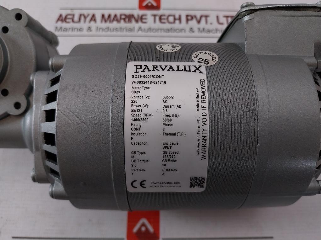 Parvalux Sd29-0001/Cont Wiper Motor W-0832418-021716 50/60Hz Sp1490-000Ga62D