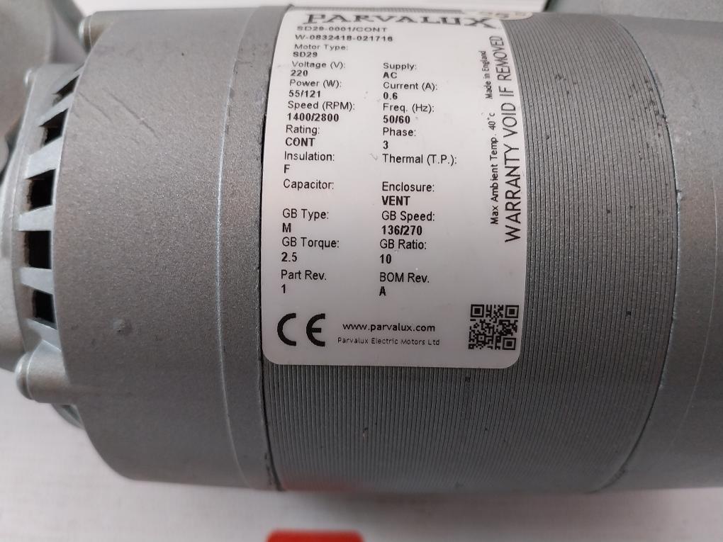 Parvalux Sd29-0001/Cont Wiper Motor W-0832418-021716 50/60Hz Sp1490-000Ga62D