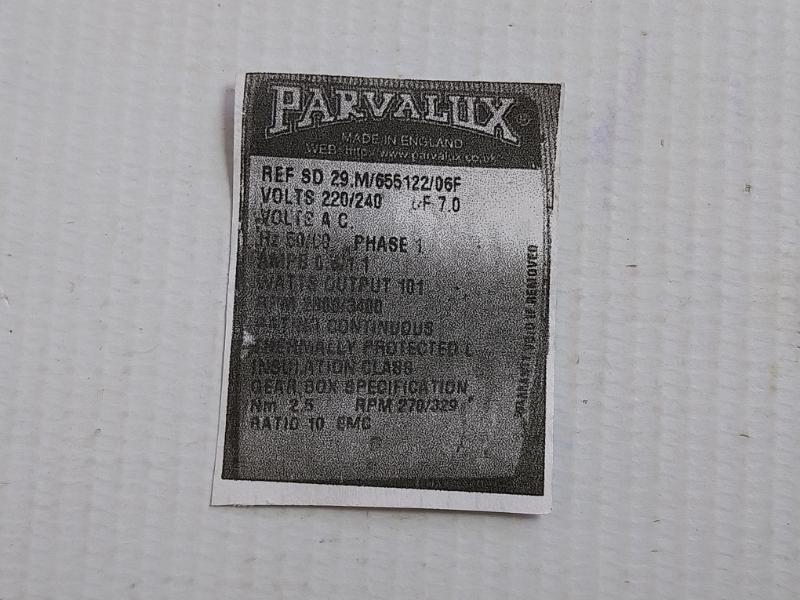 Parvalux Wiper Electric Motor Hz50/60 40˚C 101W Part No Sd 29.M/655122/06F