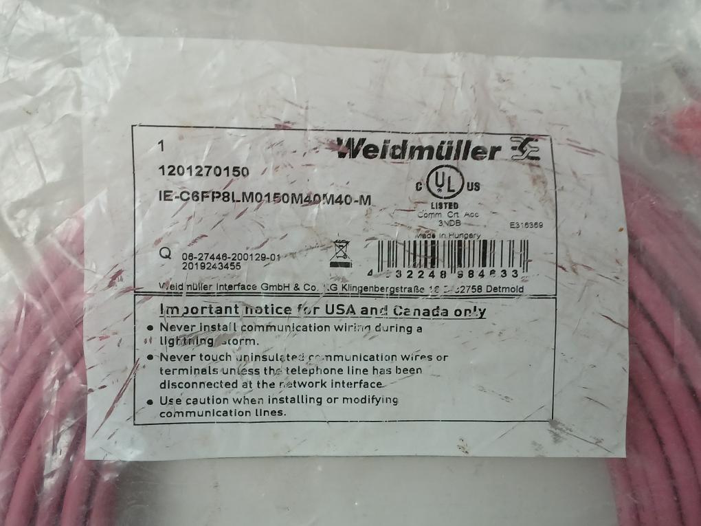 Patch Cable Part No: Ie-c6Fp8Lm0150M40M40-m Brand Weidmüller